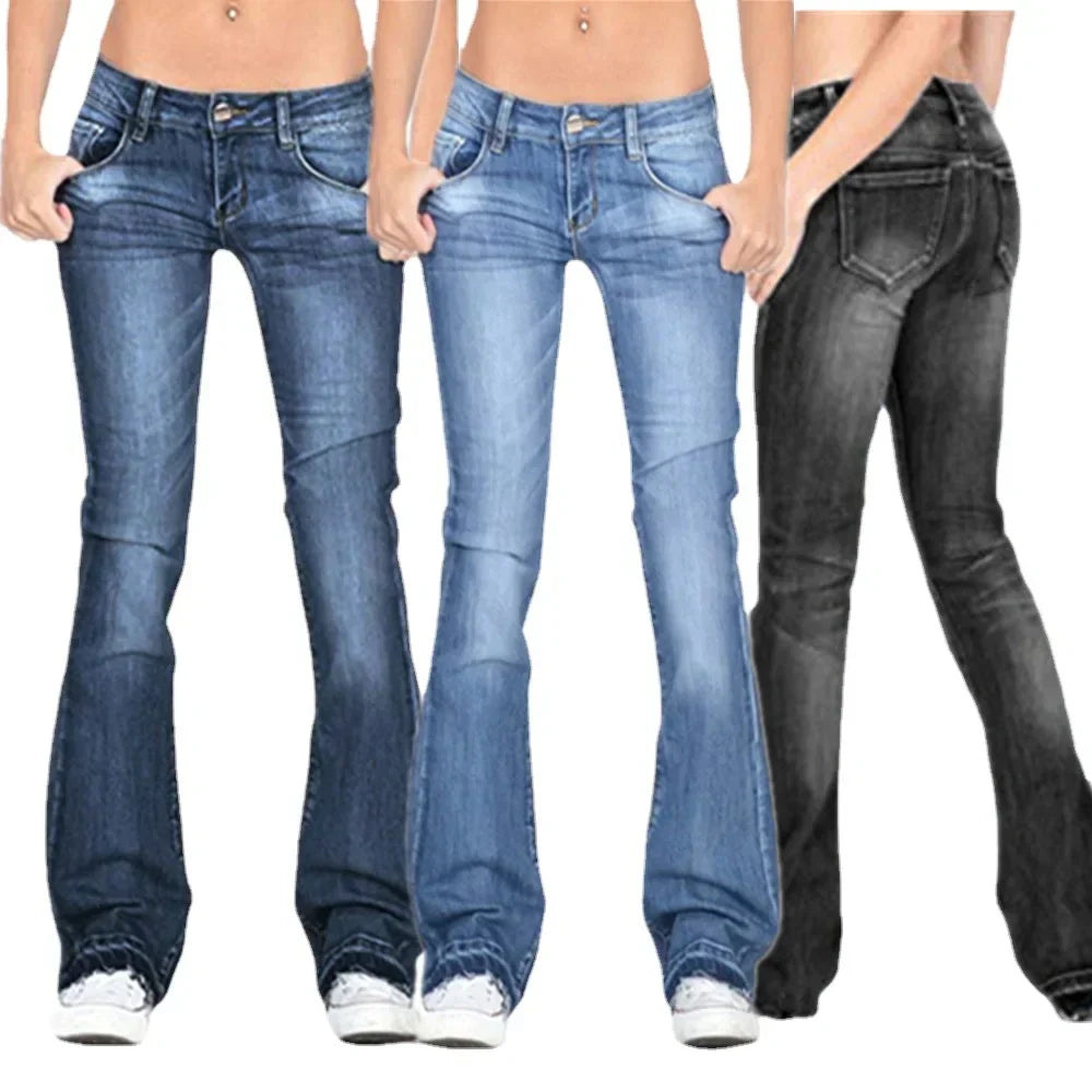 Lune London | Women's Low Rise Flared Jeans: Casual Vintage Skinny Bell Bottom Jeans