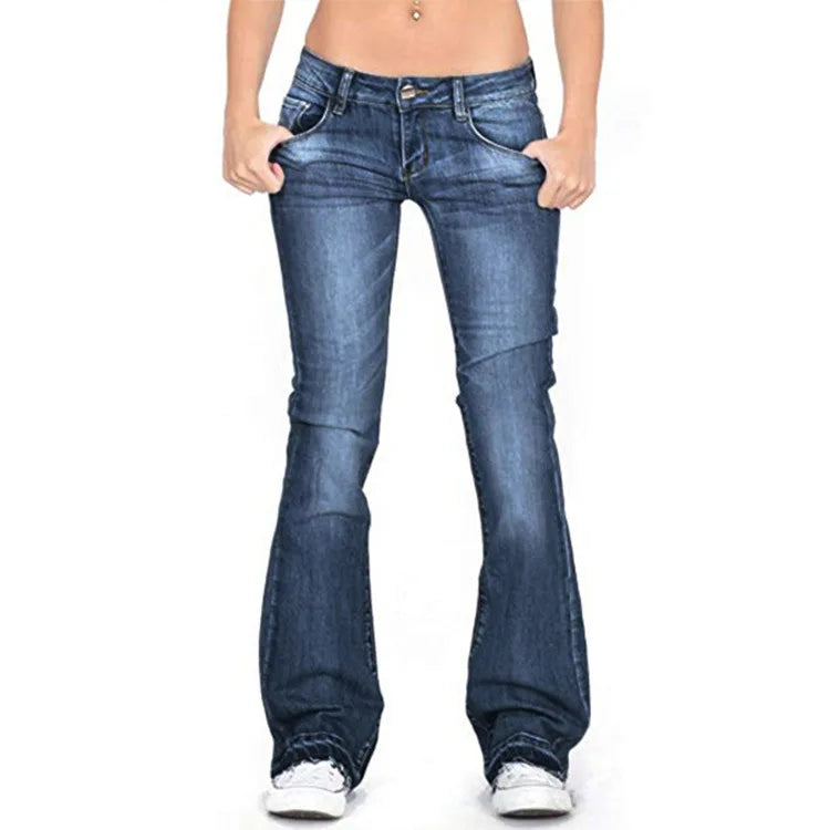 Lune London | Women's Low Rise Flared Jeans: Casual Vintage Skinny Bell Bottom Jeans
