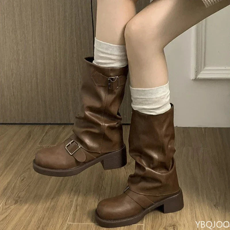 Lune London | Cowboy Boots - Trendy Retro Faux Leather Boots with a Comfortable Heel for Autumn and Winter