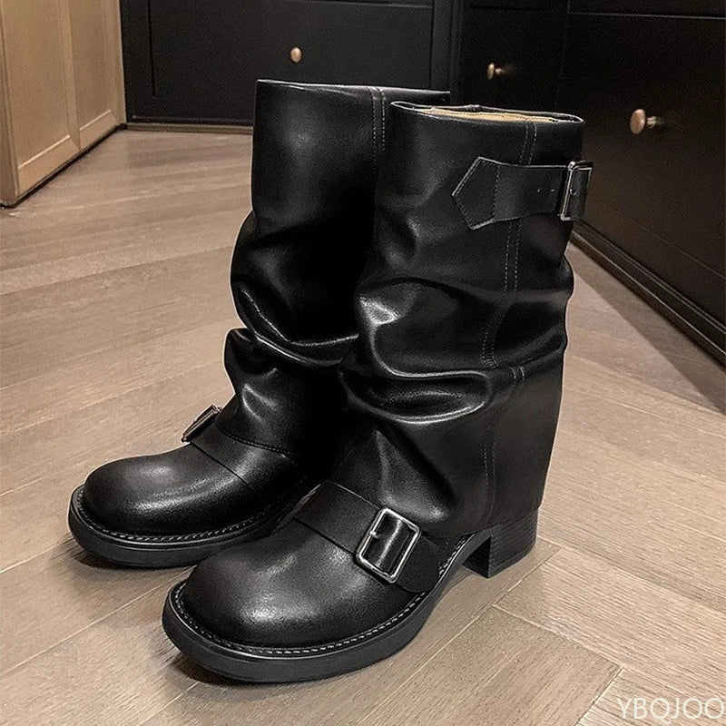 Lune London | Cowboy Boots - Trendy Retro Faux Leather Boots with a Comfortable Heel for Autumn and Winter