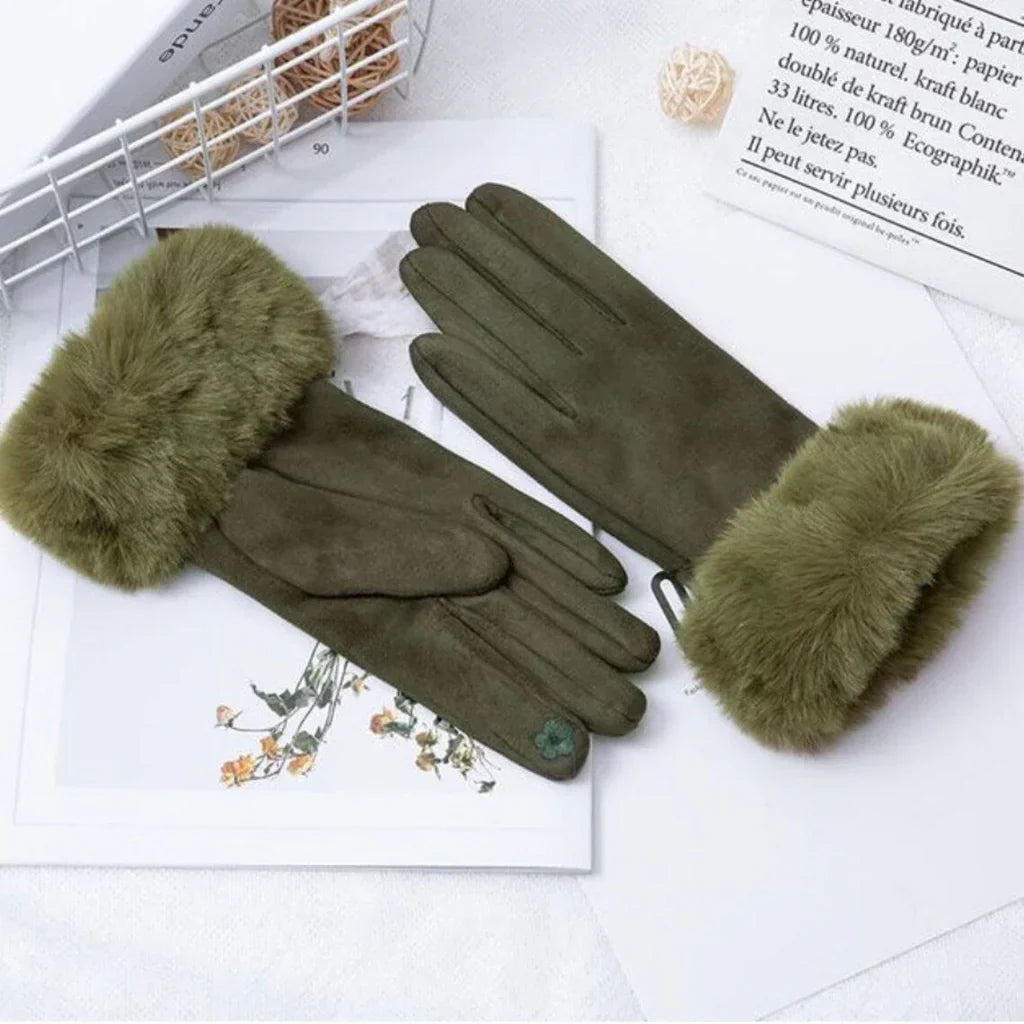 Lune London | Suede gloves for women - Faux fur trim - Winter