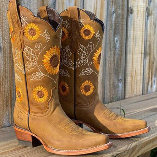 Amarae | Sunflower Design Boots for Women - Ankle Height with