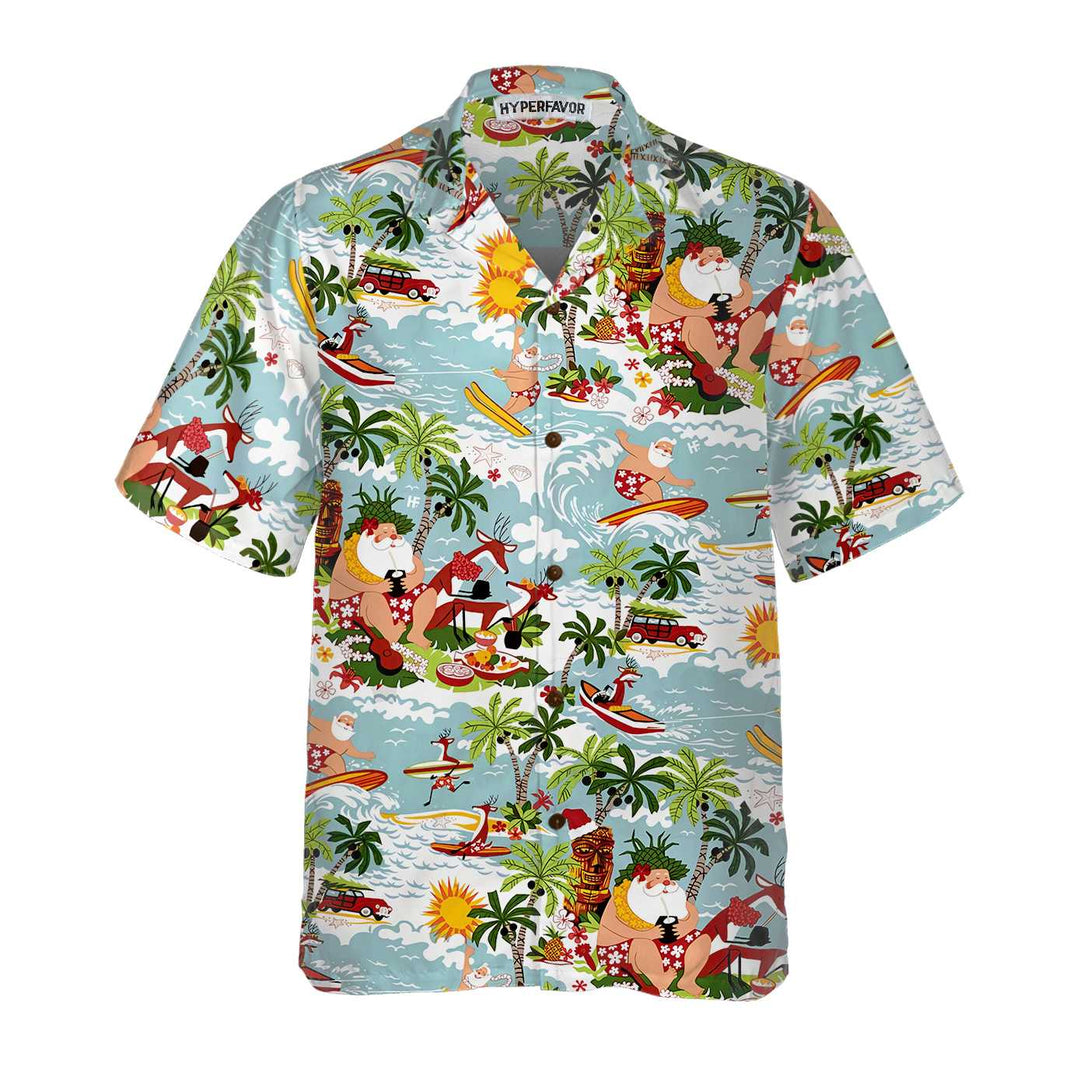 Lune London | Christmas Hawaiian shirt Santa surfer, funny Santa shirt, best gift for Christmas