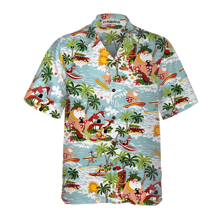 Lune London | Christmas Hawaiian shirt Santa surfer, funny Santa shirt, best gift for Christmas