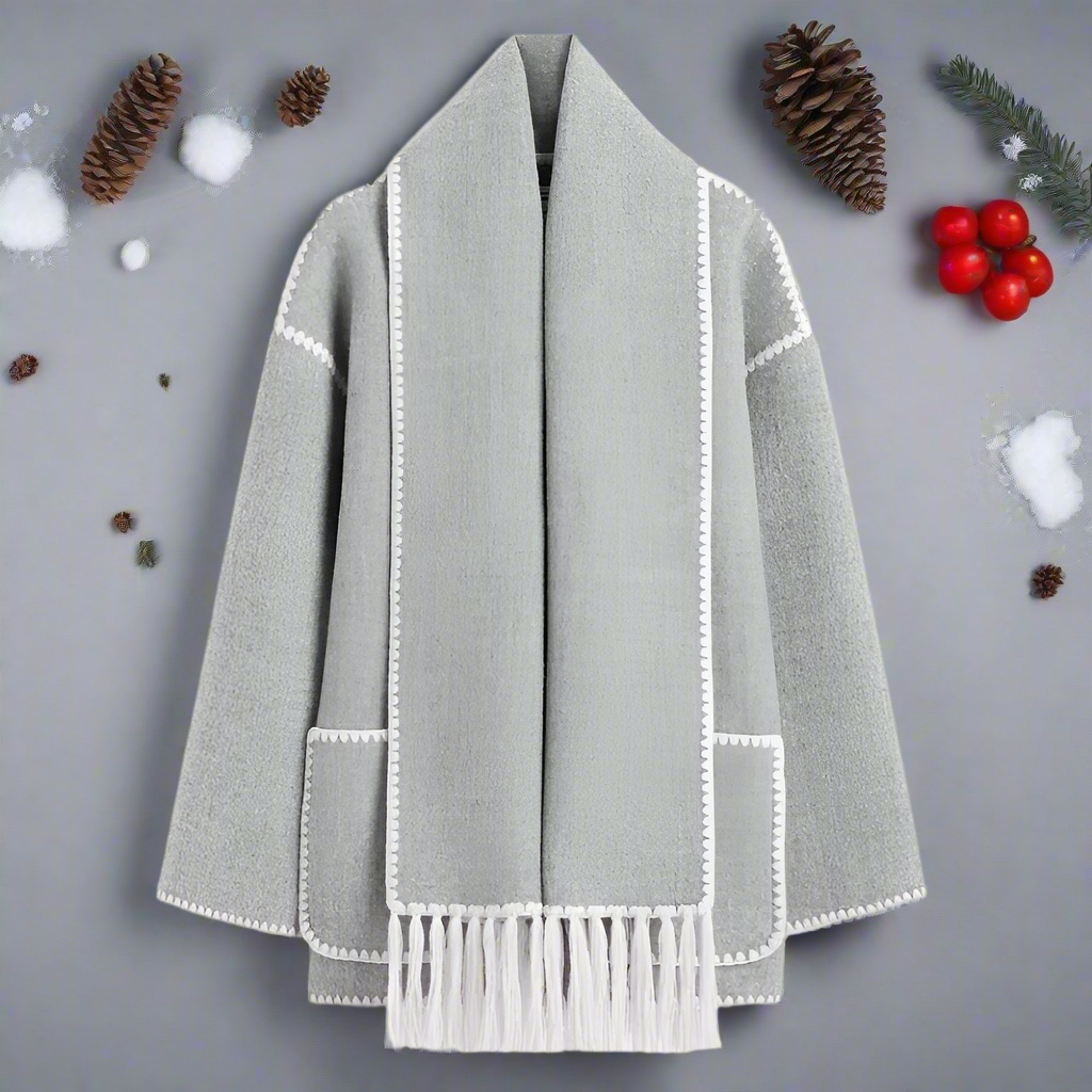 Amarae | Wool coat - Loose cut - Button closure with decorative seam - Incl. scarf