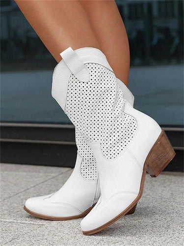 Amarae | Cowboy Boots - Stylish women's boots with perforations and block heel