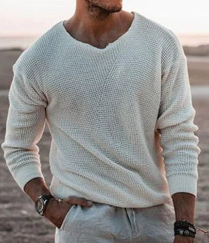Chic Und Stil | White V-Neck Sweater Lightweight & Breathable
