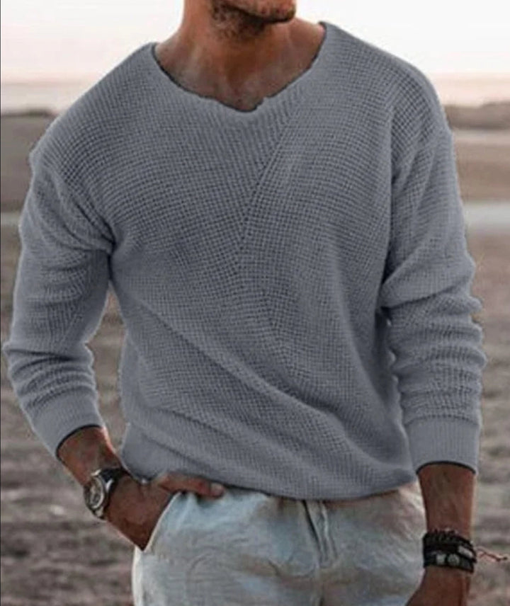 Chic Und Stil | White V-Neck Sweater Lightweight & Breathable
