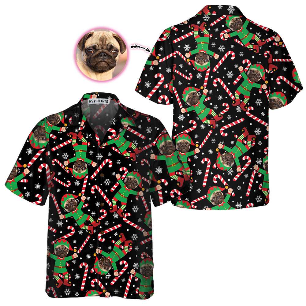 Lune London | The custom Pug Elf Hawaiian shirt, funny Christmas Pug shirt for men and women, personalized Christmas gift