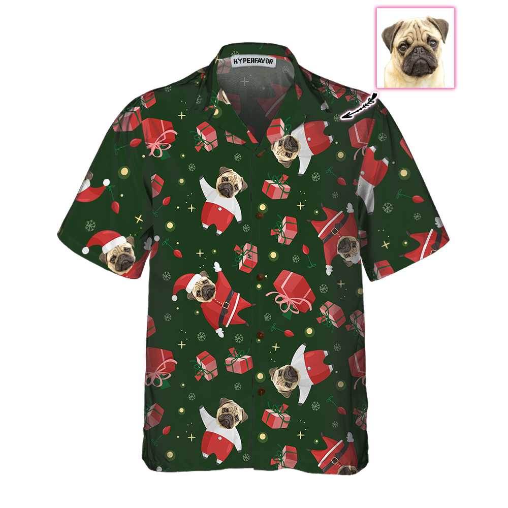 Lune London | The personalized Pug Santa Hawaiian shirt, Pug Christmas shirt for men and women, personalized Christmas gift idea
