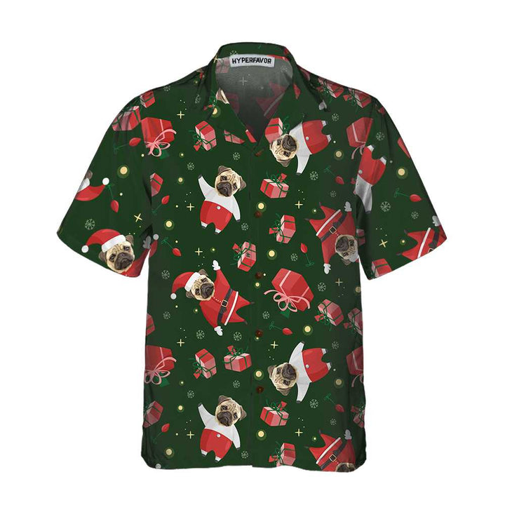 Lune London | The personalized Pug Santa Hawaiian shirt, Pug Christmas shirt for men and women, personalized Christmas gift idea