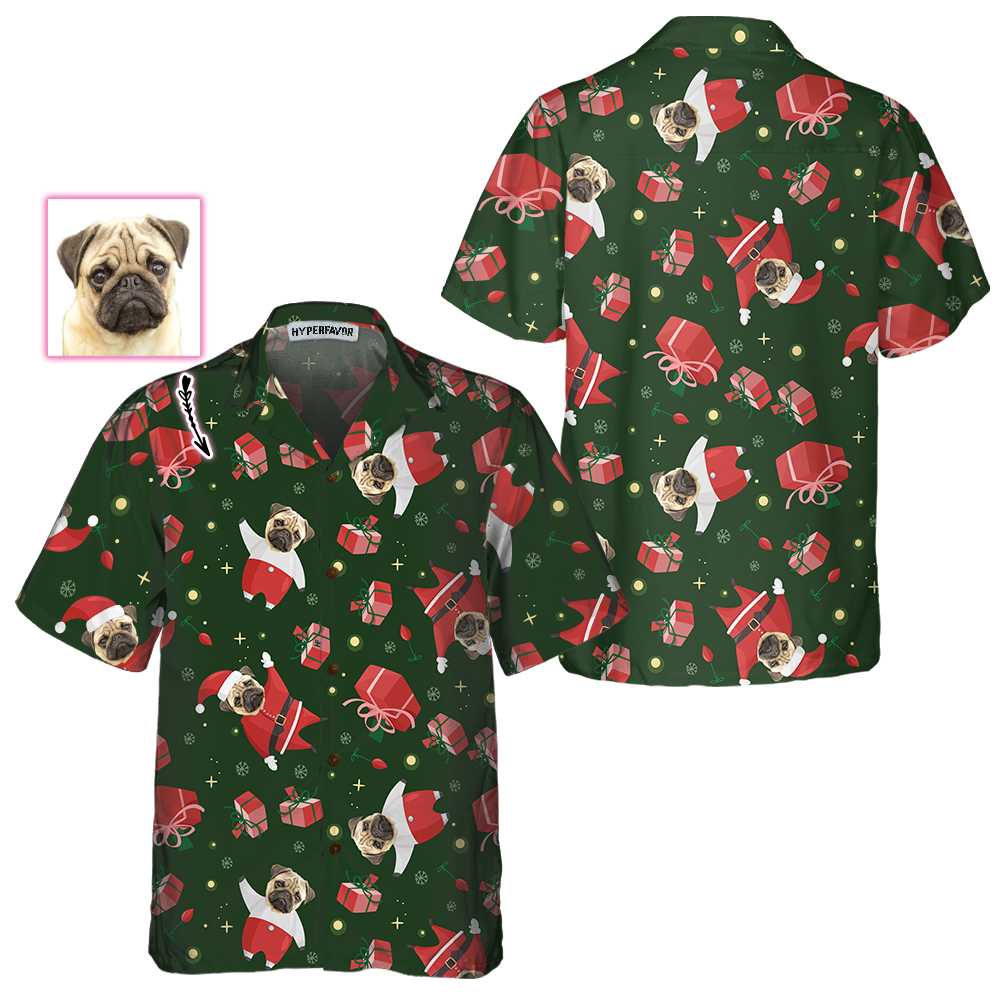 Lune London | The personalized Pug Santa Hawaiian shirt, Pug Christmas shirt for men and women, personalized Christmas gift idea