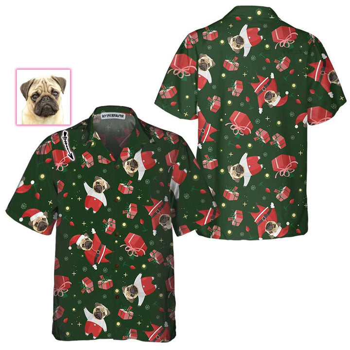 Lune London | The personalized Pug Santa Hawaiian shirt, Pug Christmas shirt for men and women, personalized Christmas gift idea