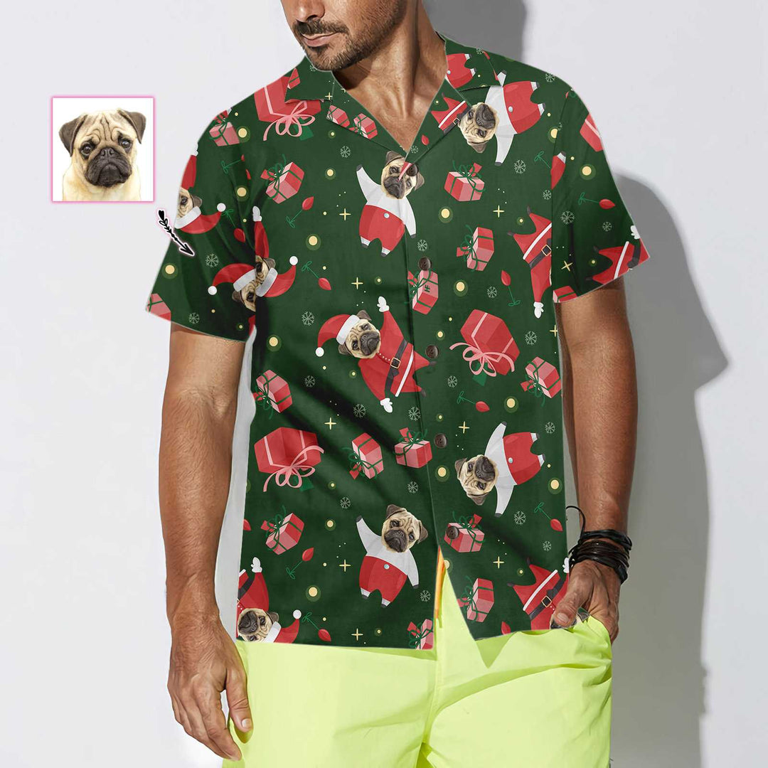 Lune London | The personalized Pug Santa Hawaiian shirt, Pug Christmas shirt for men and women, personalized Christmas gift idea