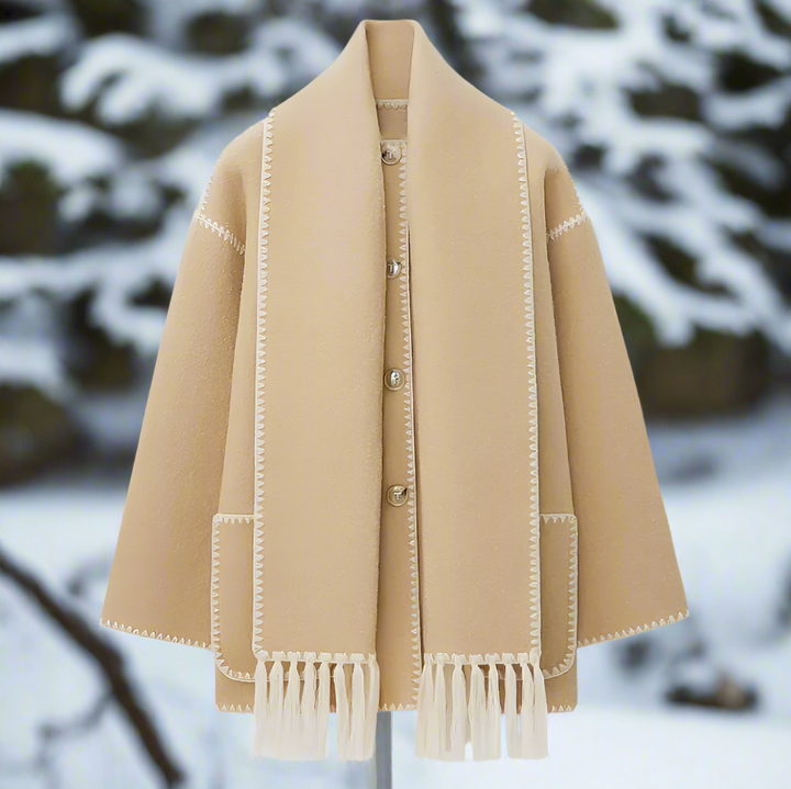 Amarae | Wool coat - Loose cut - Button closure with decorative seam - Incl. scarf