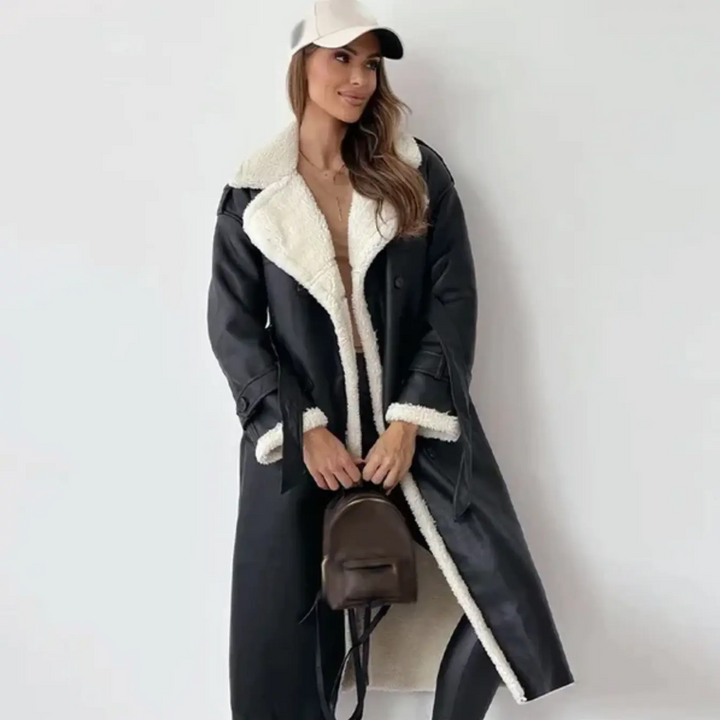 Amarae | Trench coat Women Long Sheepskin Lined Double Button - Winter