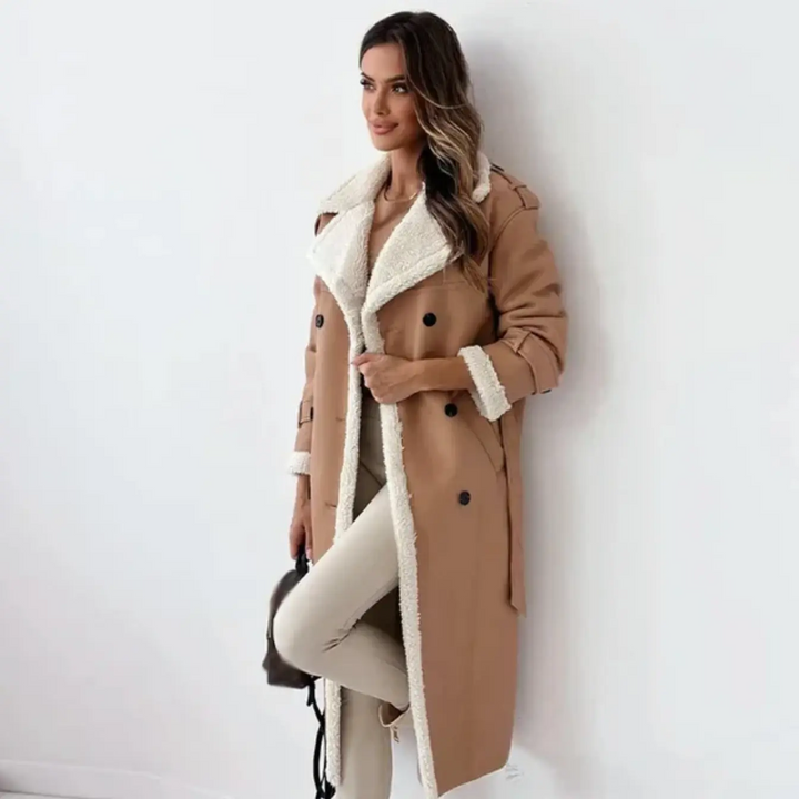Amarae | Trench coat Women Long Sheepskin Lined Double Button - Winter
