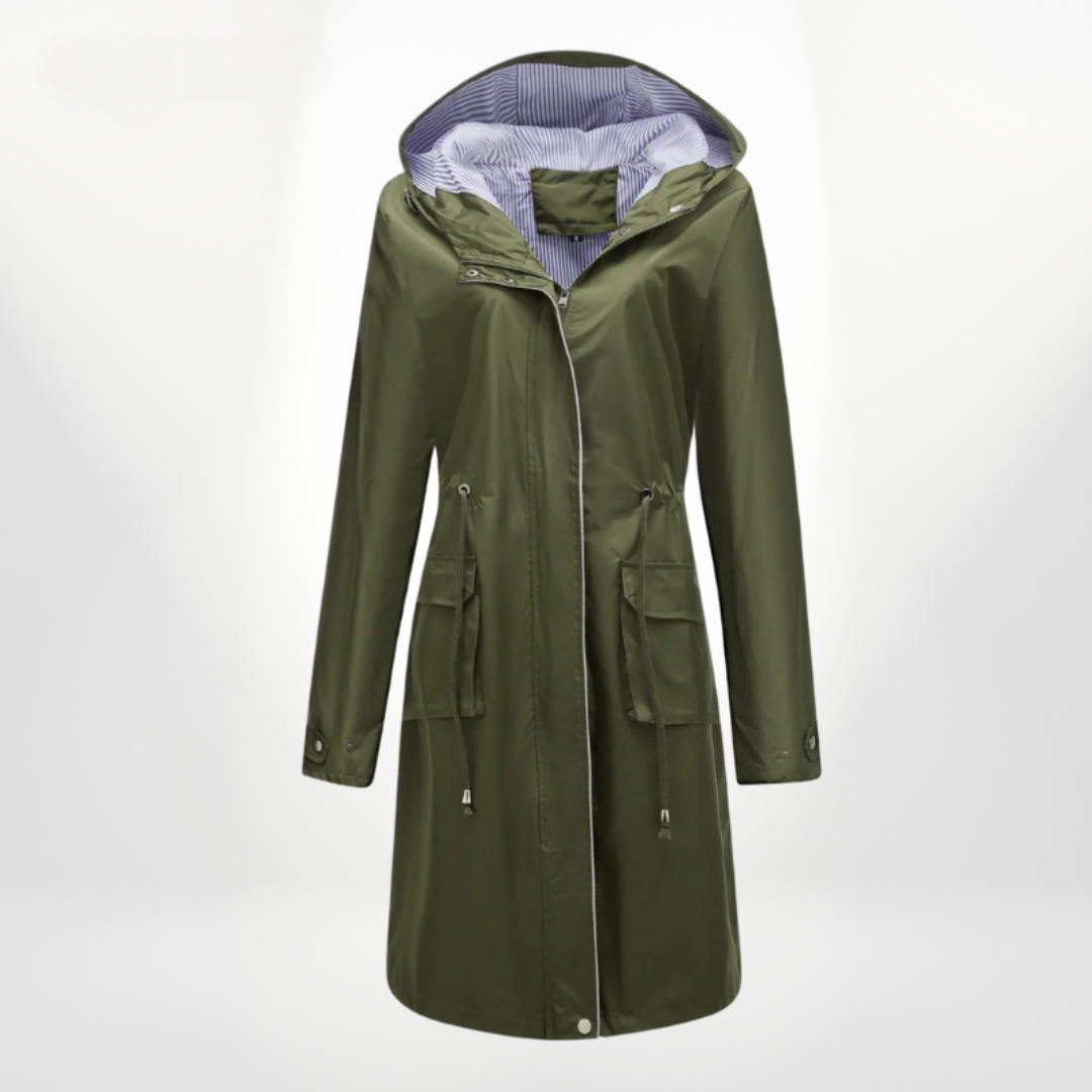 Lune London | Stylish waterproof trench coat for women with hood down to knee