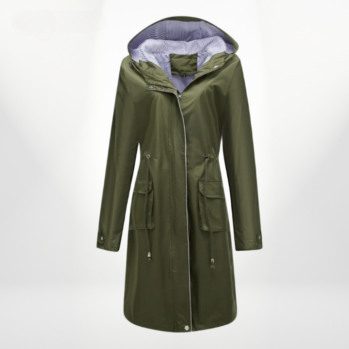 Lune London | Stylish waterproof trench coat for women with hood down to knee