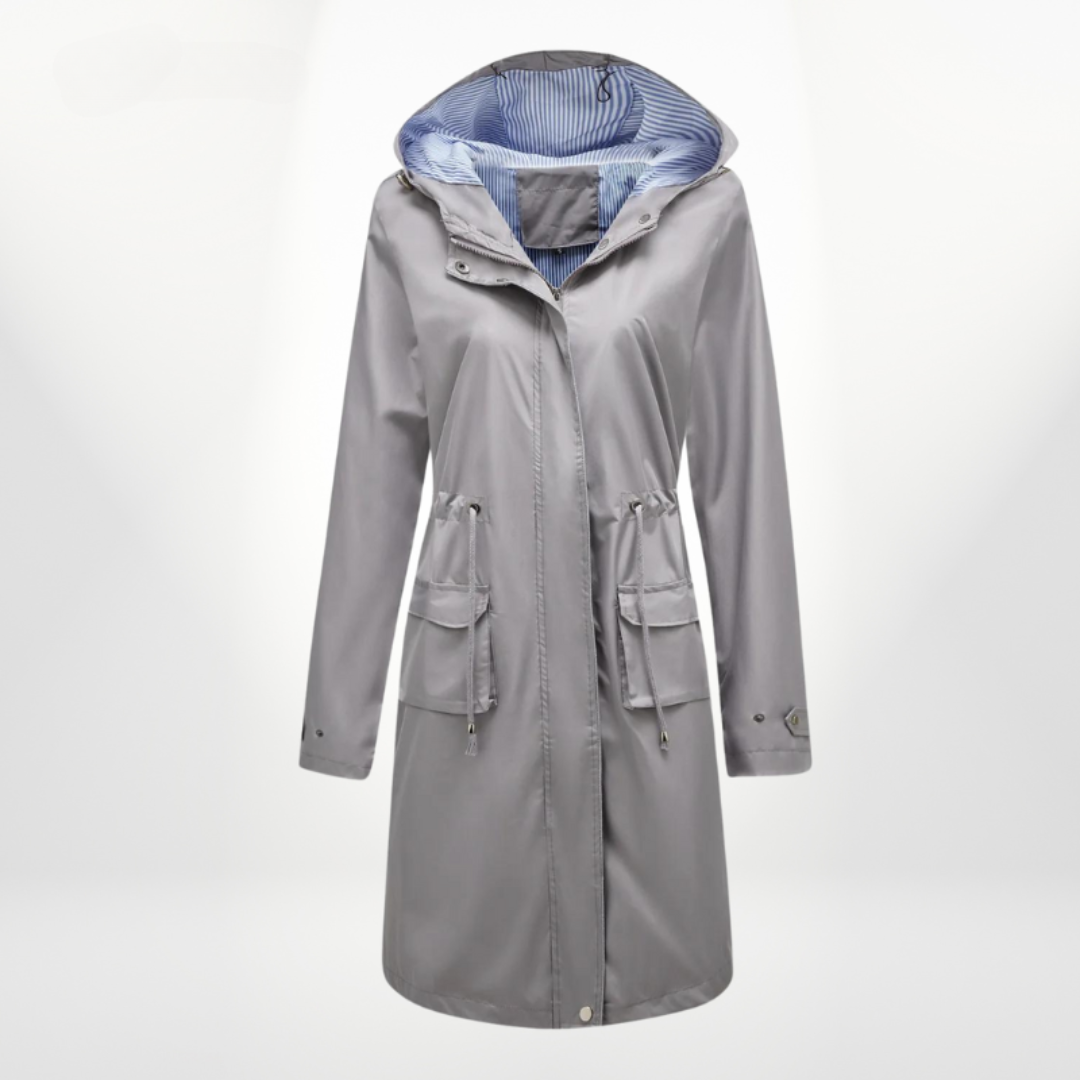 Lune London | Stylish waterproof trench coat for women with hood down to knee