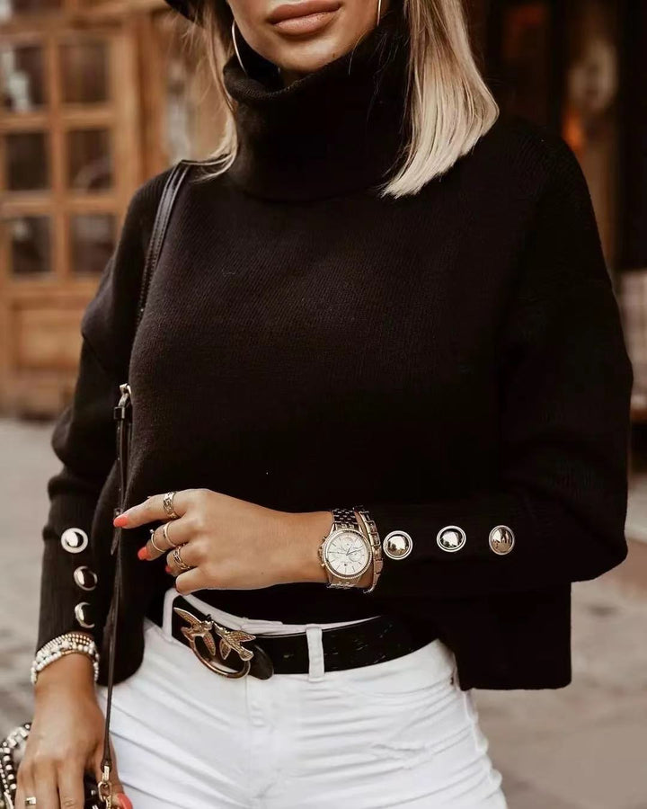 Lune London | Women's Turtleneck Sweater - Elegant Slim Fit Buttons
