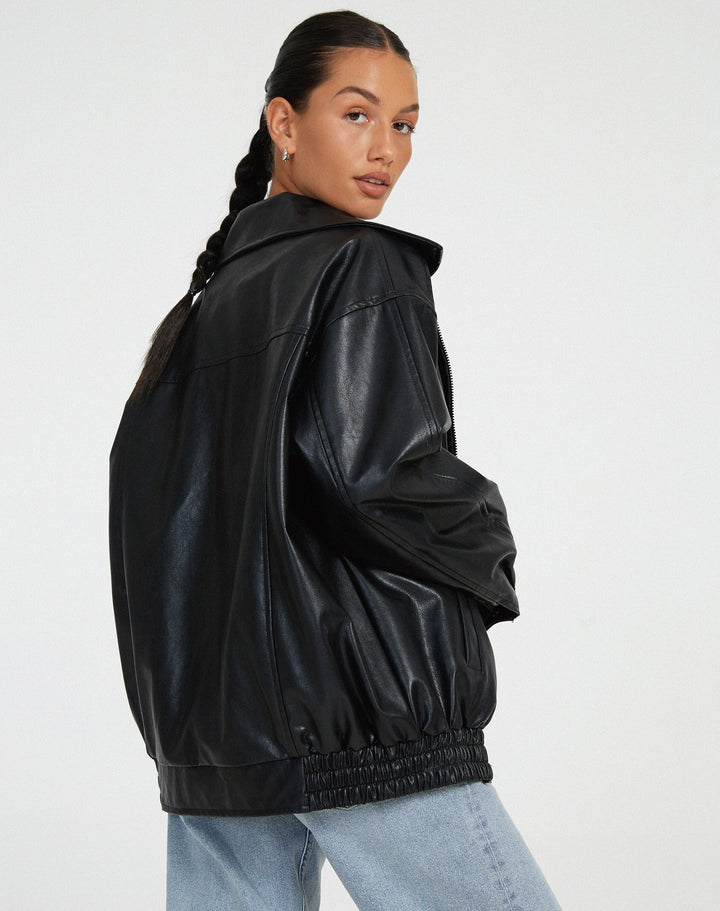 Lune London | Oversized Jacket Faux Leather Zipper Faux Leather Jacket Women's Jackets