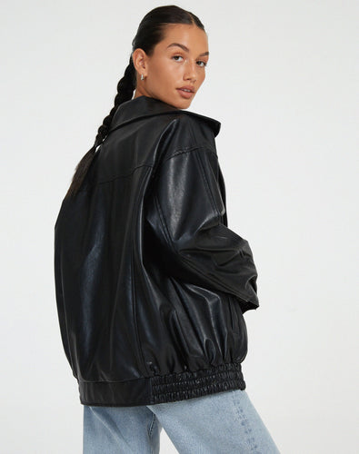 Amarae | Oversized Jacket Faux Leather Zipper Faux Leather Jacket Women's Jackets