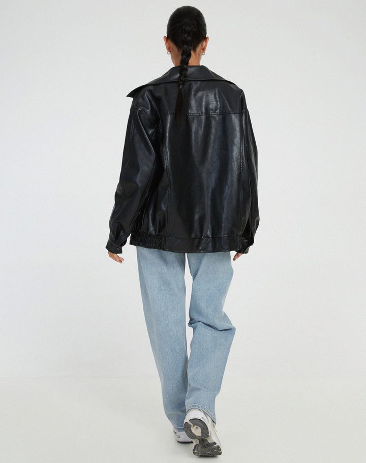 Lune London | Oversized Jacket Faux Leather Zipper Faux Leather Jacket Women's Jackets