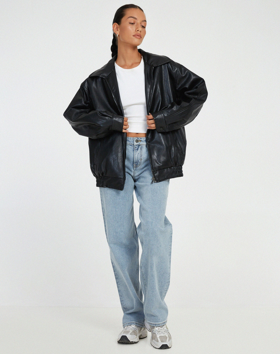 Lune London | Oversized Jacket Faux Leather Zipper Faux Leather Jacket Women's Jackets