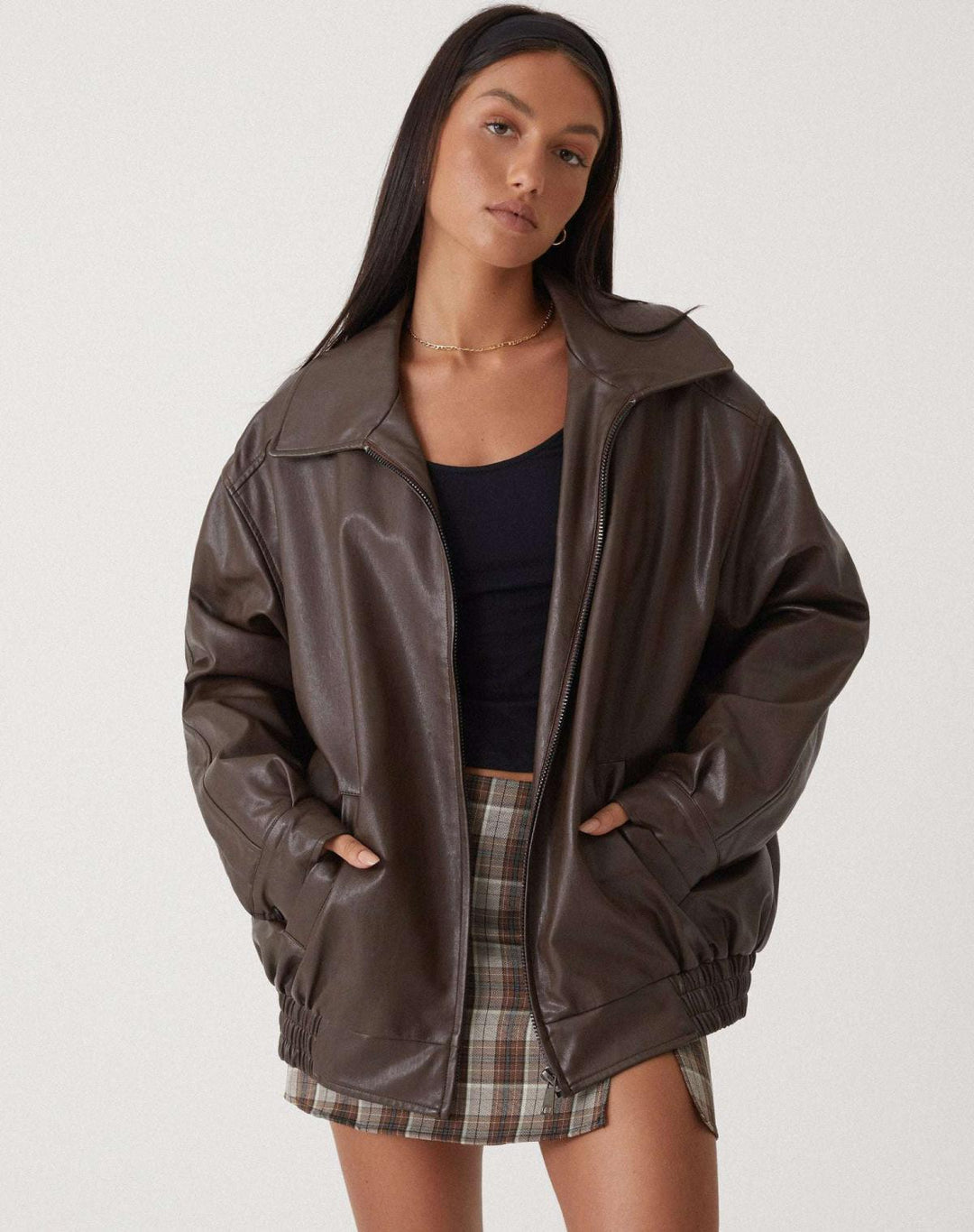 Lune London | Oversized Jacket Faux Leather Zipper Faux Leather Jacket Women's Jackets
