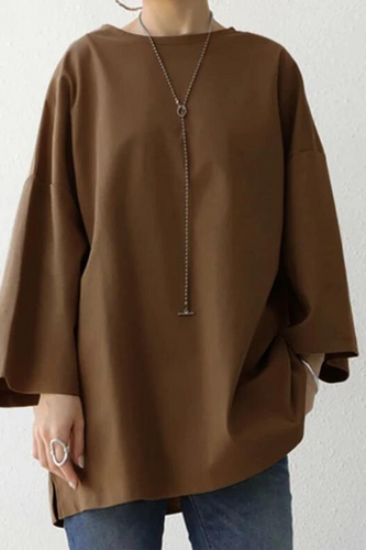 Amarae | Oversized T-Shirt Loose Fit Round Neck Long Sleeve T-Shirt Women's Clothing