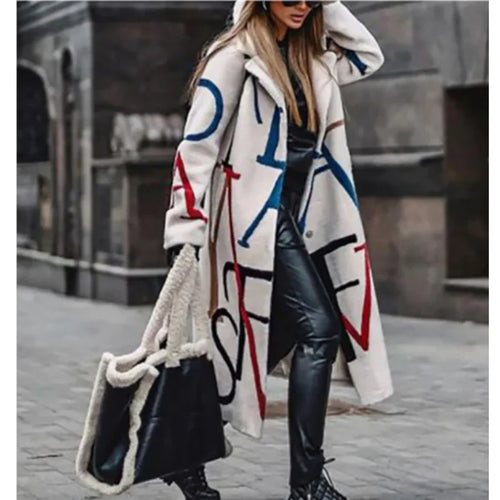 Amarae | Longer Coat - Wool Blend - Loose Fit - Graphic Pattern Design