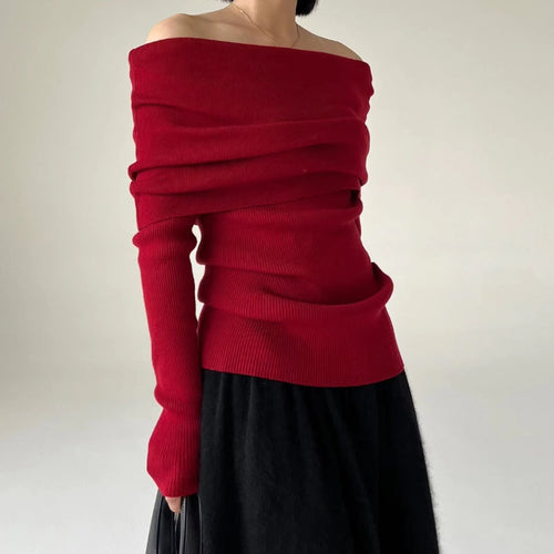 Amarae | Off-Shoulder Knit Sweater - Ribbed Knit - Form-Fitting and Elegant Design