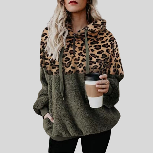 Amarae | Hoodie Oversized Fit Plush & Leopard Print Soft & Comfortable