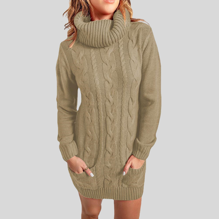 Lune London | Cable knit turtleneck sweater - Casual fit tunic length sweater