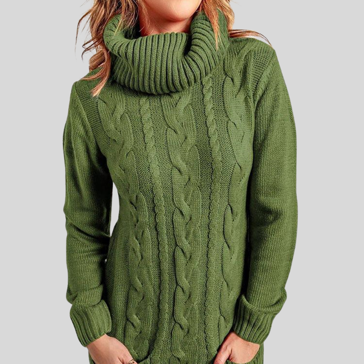 Lune London | Cable knit turtleneck sweater - Casual fit tunic length sweater