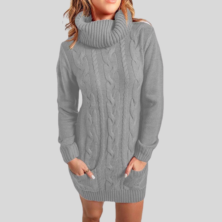 Lune London | Cable knit turtleneck sweater - Casual fit tunic length sweater