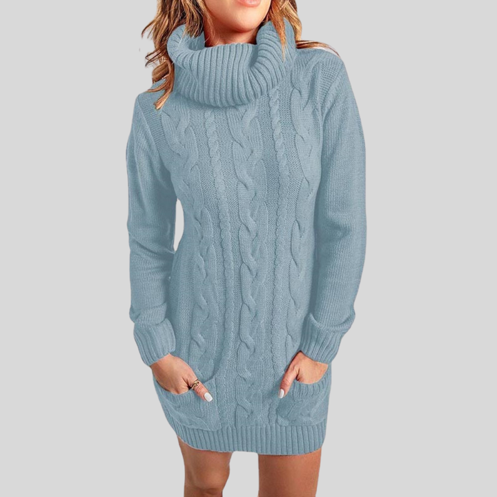 Lune London | Cable knit turtleneck sweater - Casual fit tunic length sweater