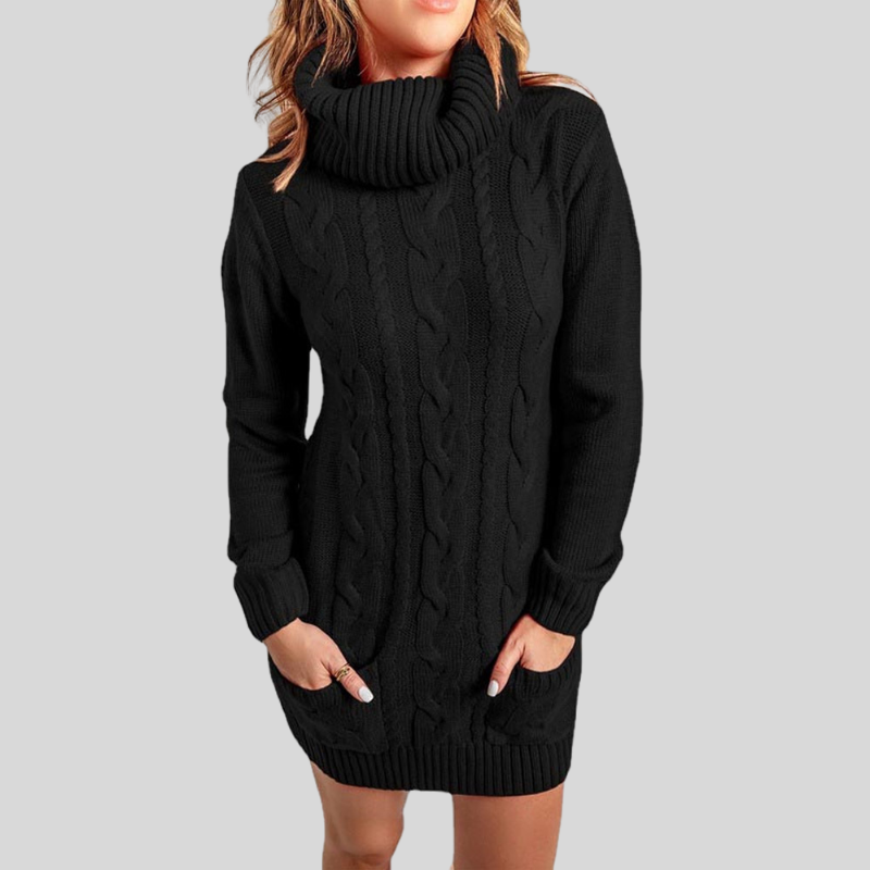 Lune London | Cable knit turtleneck sweater - Casual fit tunic length sweater