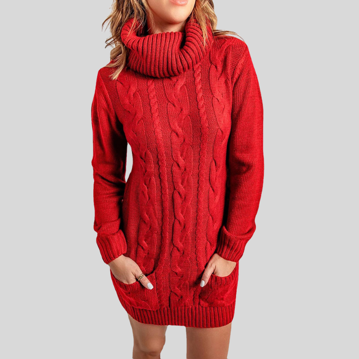 Lune London | Cable knit turtleneck sweater - Casual fit tunic length sweater