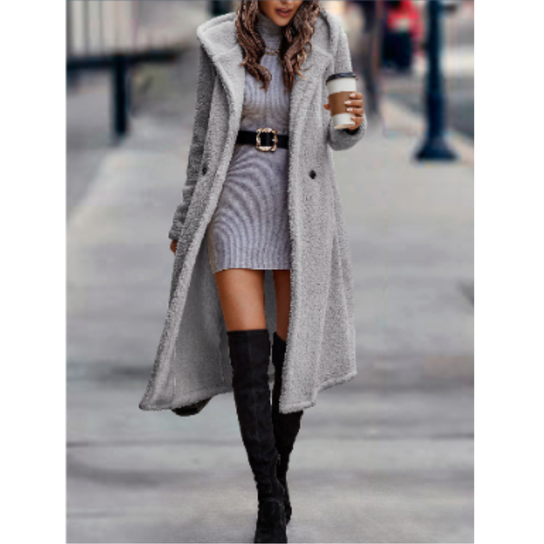 Amarae | Coat - Loose Fit - Soft Acrylic Wool - Long - Classic Lapel - Double Button