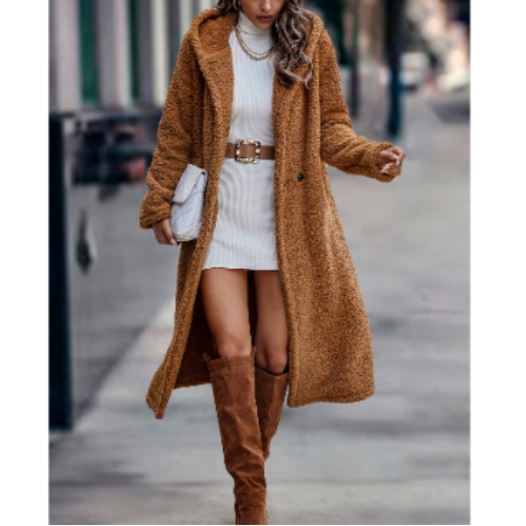 Amarae | Coat - Loose Fit - Soft Acrylic Wool - Long - Classic Lapel - Double Button