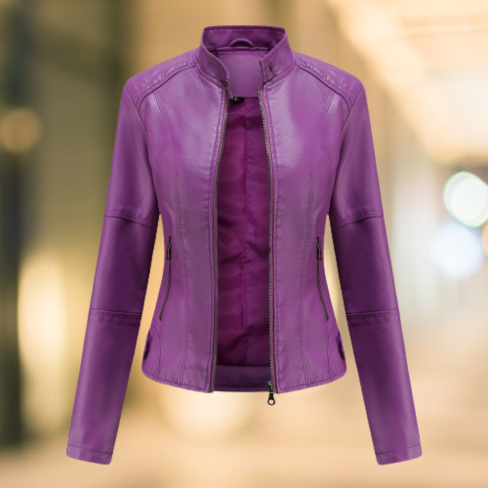 Amarae | Elegant and Stylish Leather Jacket with Stand-Up Collar