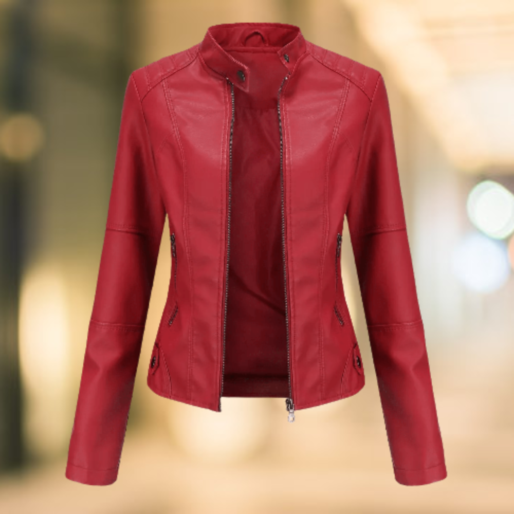 Amarae | Elegant and Stylish Leather Jacket with Stand-Up Collar