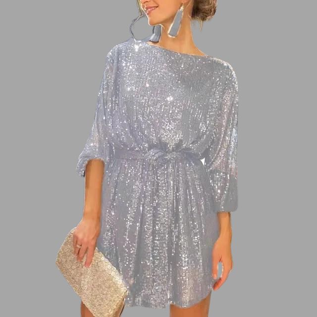 Lune London | Mini sequin dress with pleated waist and loose sleeves