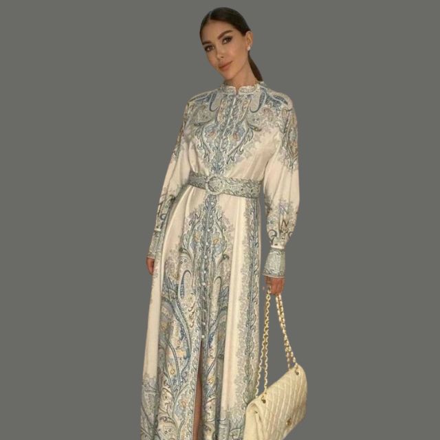 Lune London | A-Line Dress with Belt and Floral Pattern