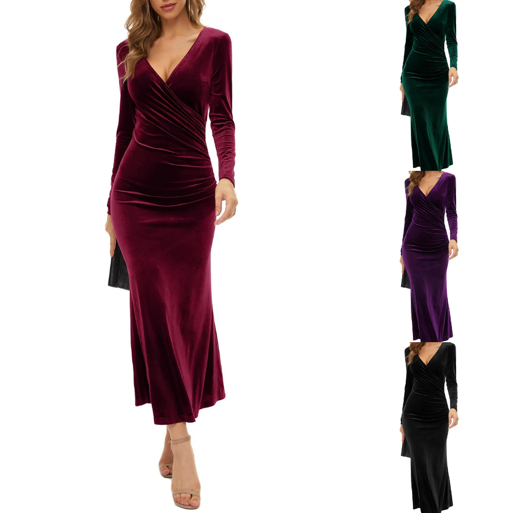 Lune London | Long-Sleeved Bodycon Midi Dress Made Of Velvet