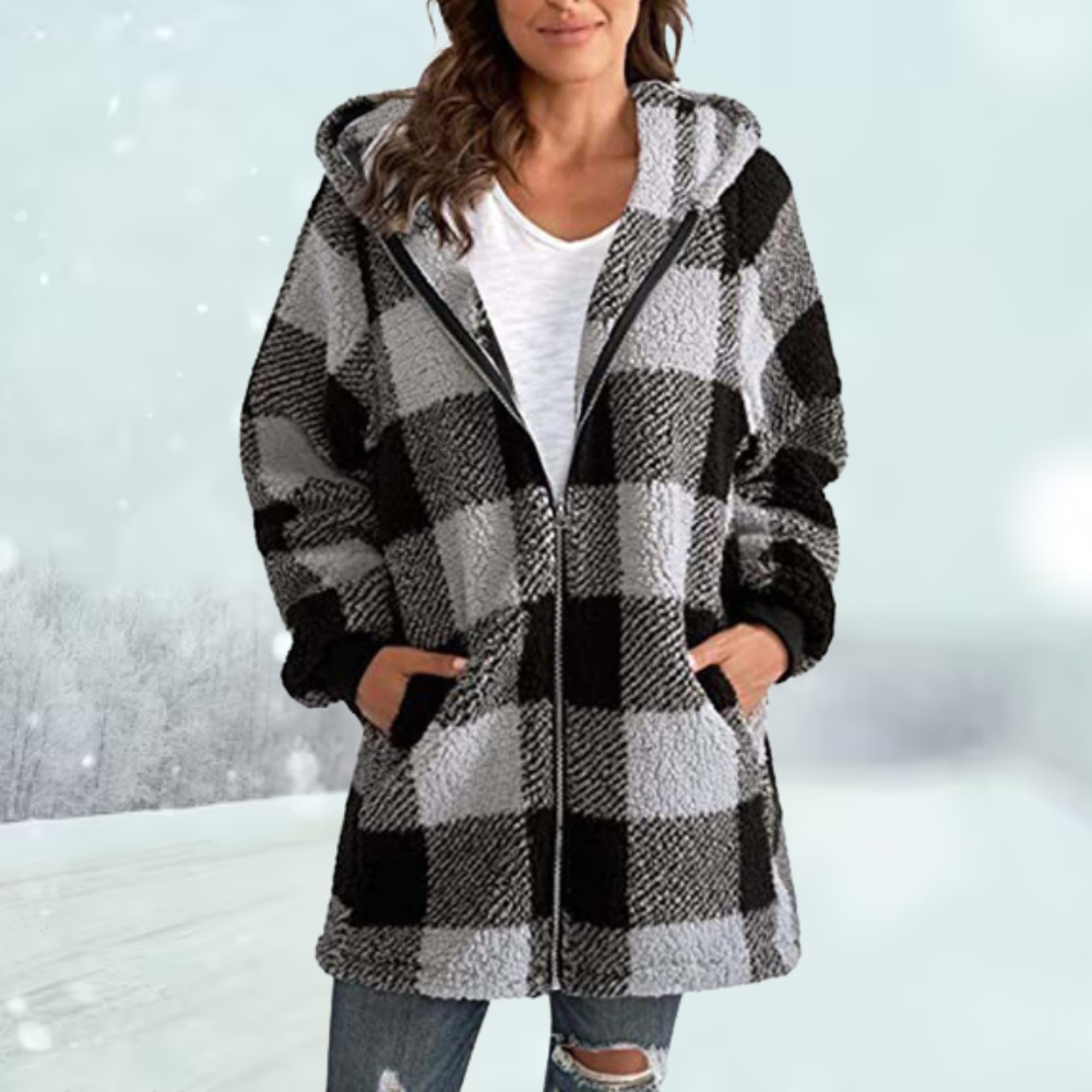 Amarae | Comfortable Checkered Jacket with Hood