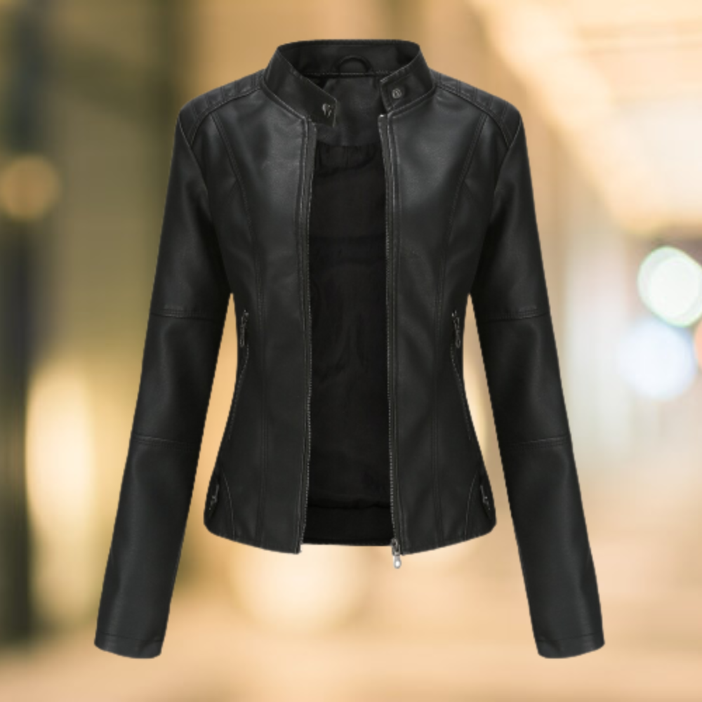 Amarae | Elegant and Stylish Leather Jacket with Stand-Up Collar
