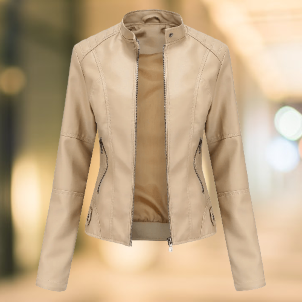 Amarae | Elegant and Stylish Leather Jacket with Stand-Up Collar